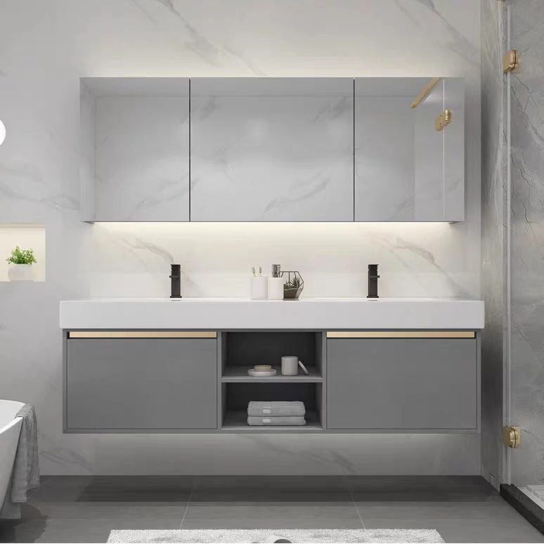 K325-150  European Style Hotel Furniture Led Mirror Bathroom Vanity Double Sink