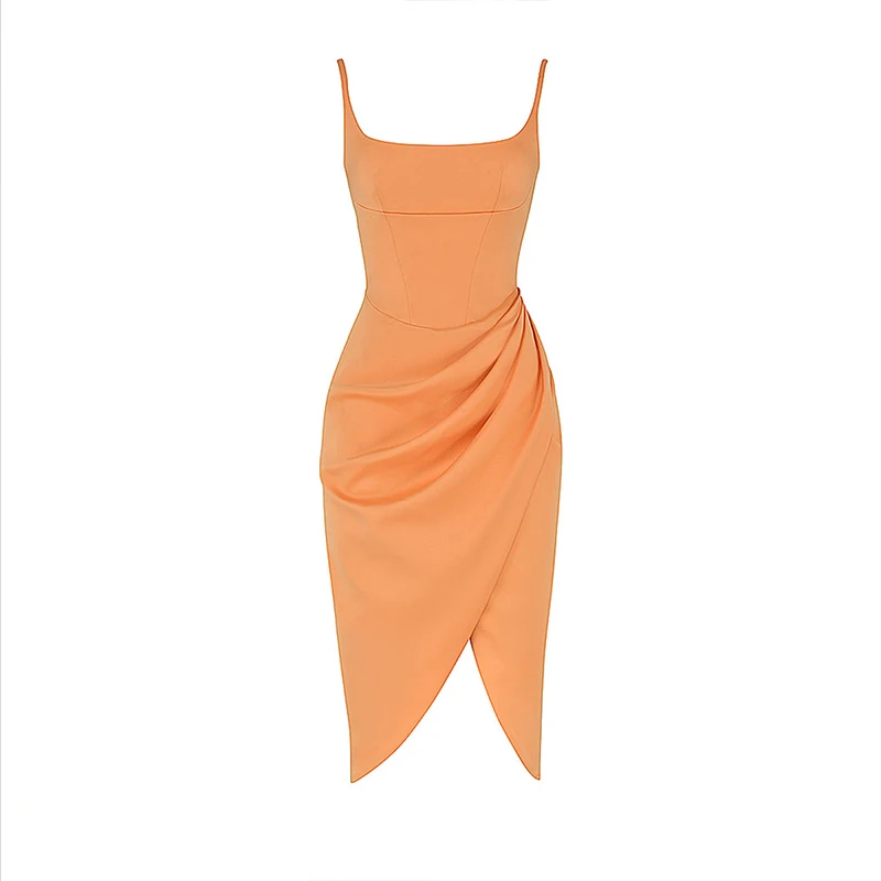 Ladies Pleated Sexy Evening Dress Sleeveless Skirt With Shoulder Straps For 2022