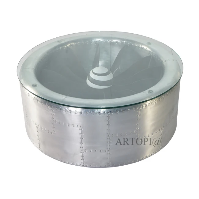 Aviator style living room glass top aluminum base meeting desk center table tea table coffee table round shape