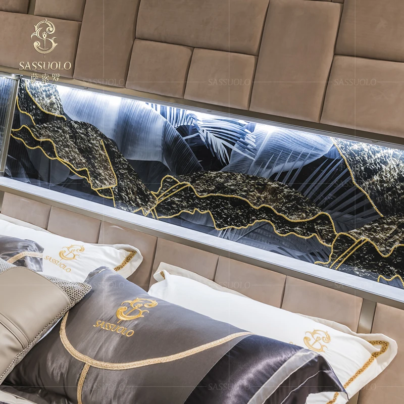  Кристальная живопись Sassuolo итальянский импорт нубук кожа размер King Size Bed ostentatious luxury