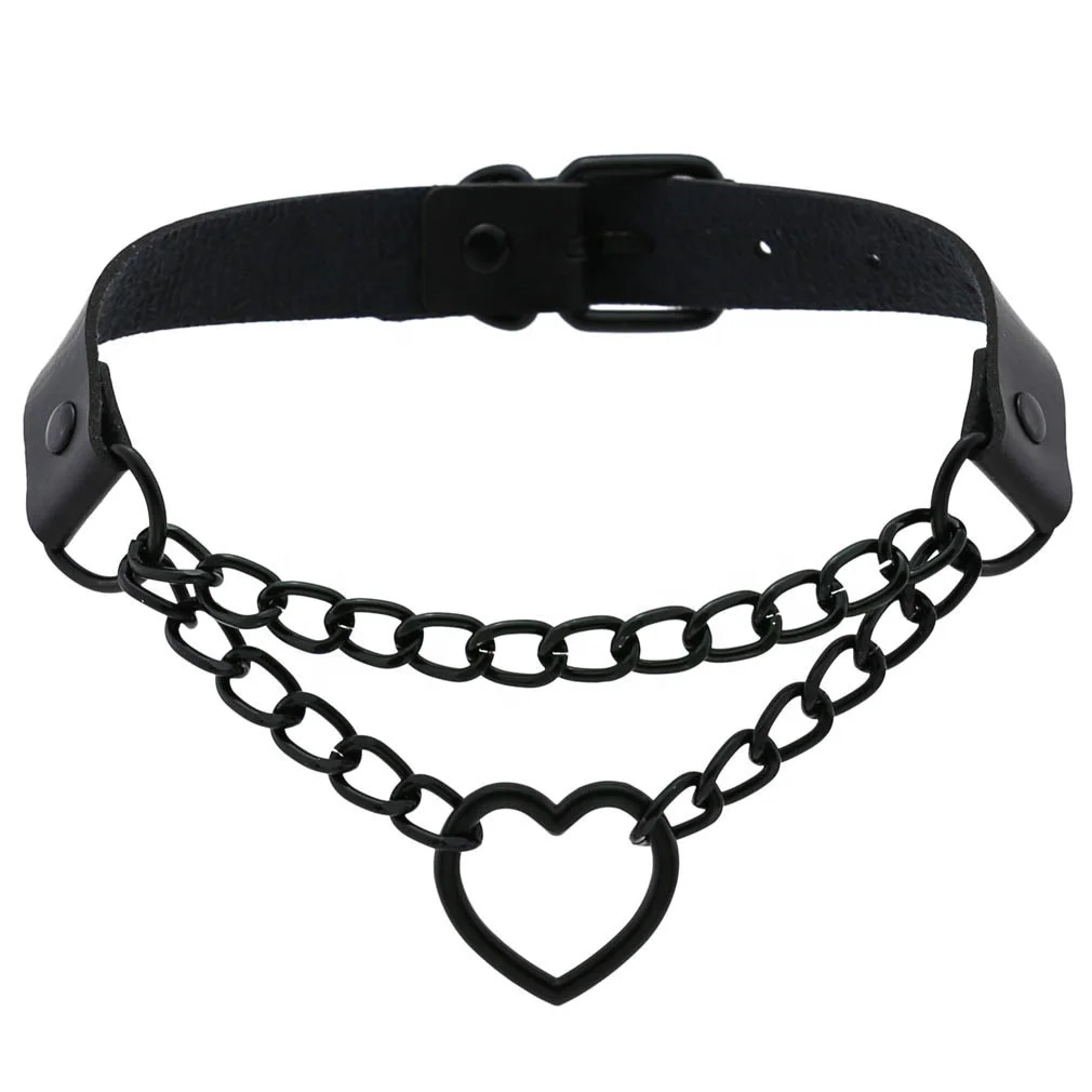 
Black heart shape metal chain PU Leather Sexy Punk Waist Belts Gothic Harness Body Caged with Choker Necklace Leather collar pu 