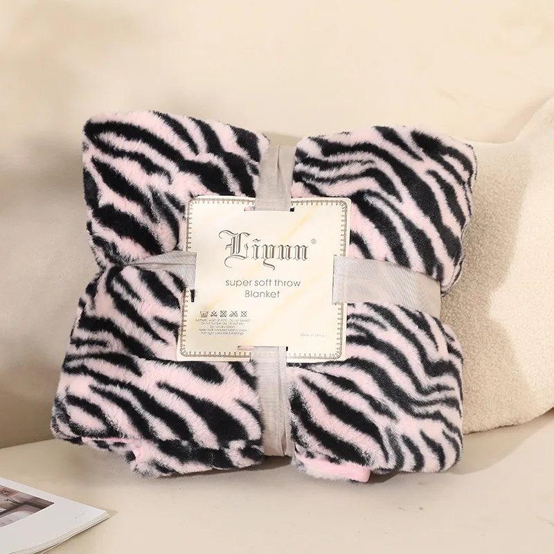 Popular Light Luxury Faux Fur Leather Rex Rabbit Velvet Winter Sofa bed Throws & Blankets Thickened double layer blanket