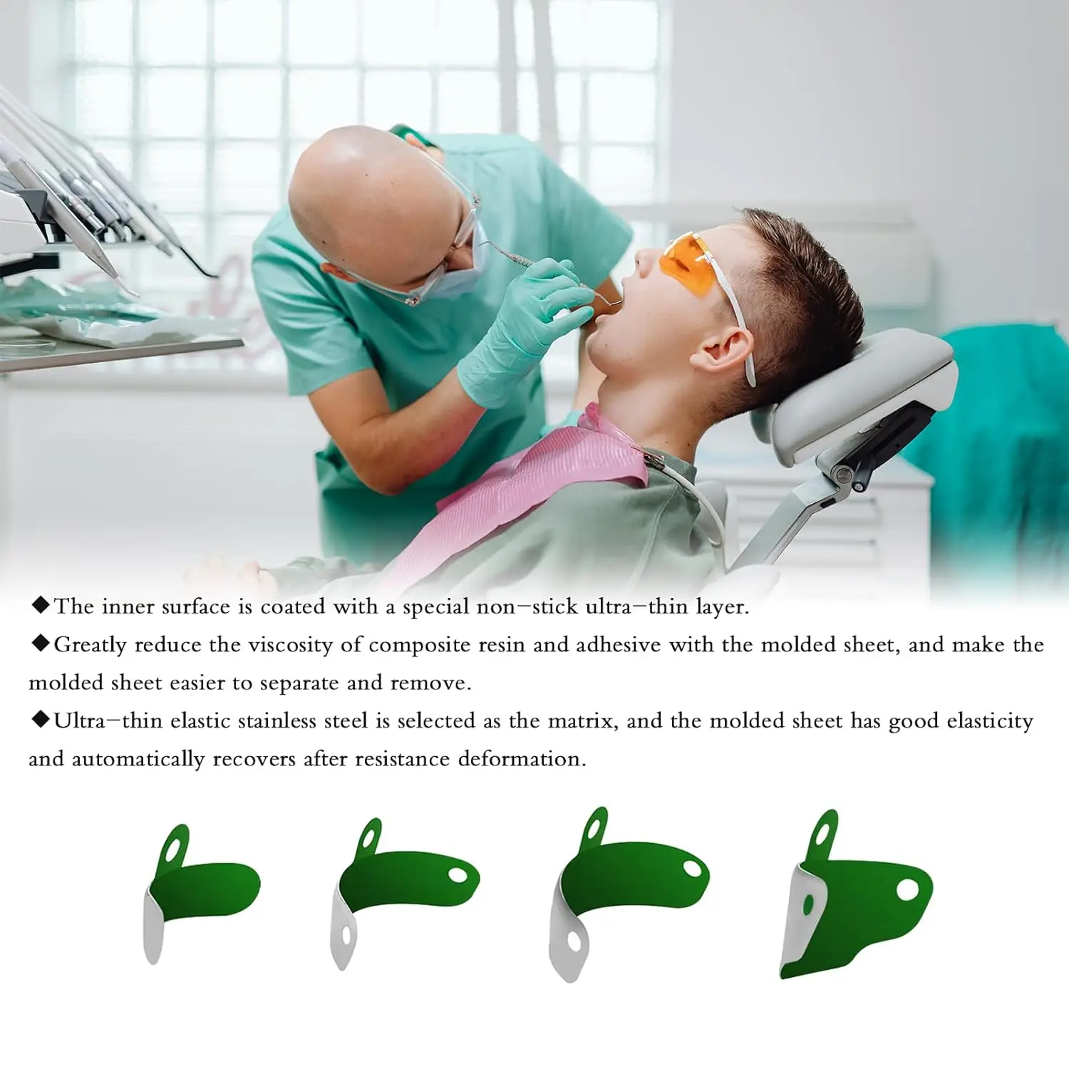 Dental Sectional Matrix System Set, Metal Matrix Bands with PTFE Non-Stick Coating Elastic,Dental NITI Matrices Clamp Ring