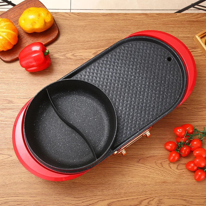Shabu broiler горшок китайский красный мандарин утка горячий домашний Корейский бездымный Электрический гриль сковорода Многофункциональный барбекю