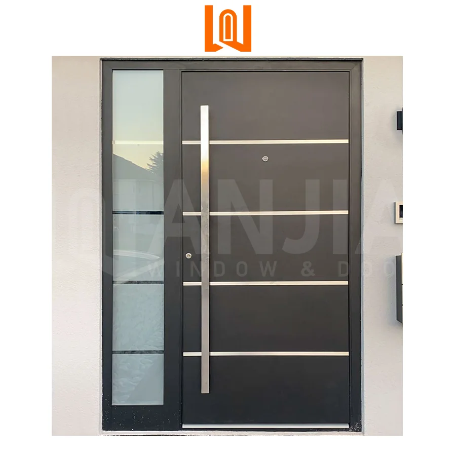 WANJIA USA modern aluminum textured glass front doors residential swing opening exterior door