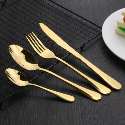 
Color Sample Flatware Laser Stainless Steel Spoon Golden Modern Silverware Gold Cutlery Set With box For Wedding 