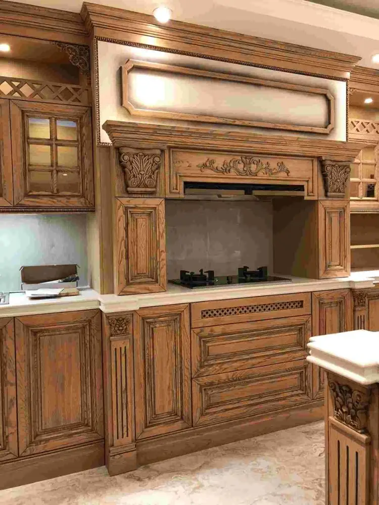 Luxury Solid oak wood kitchen cabinet design for entire house modular kitchen cabinet.
