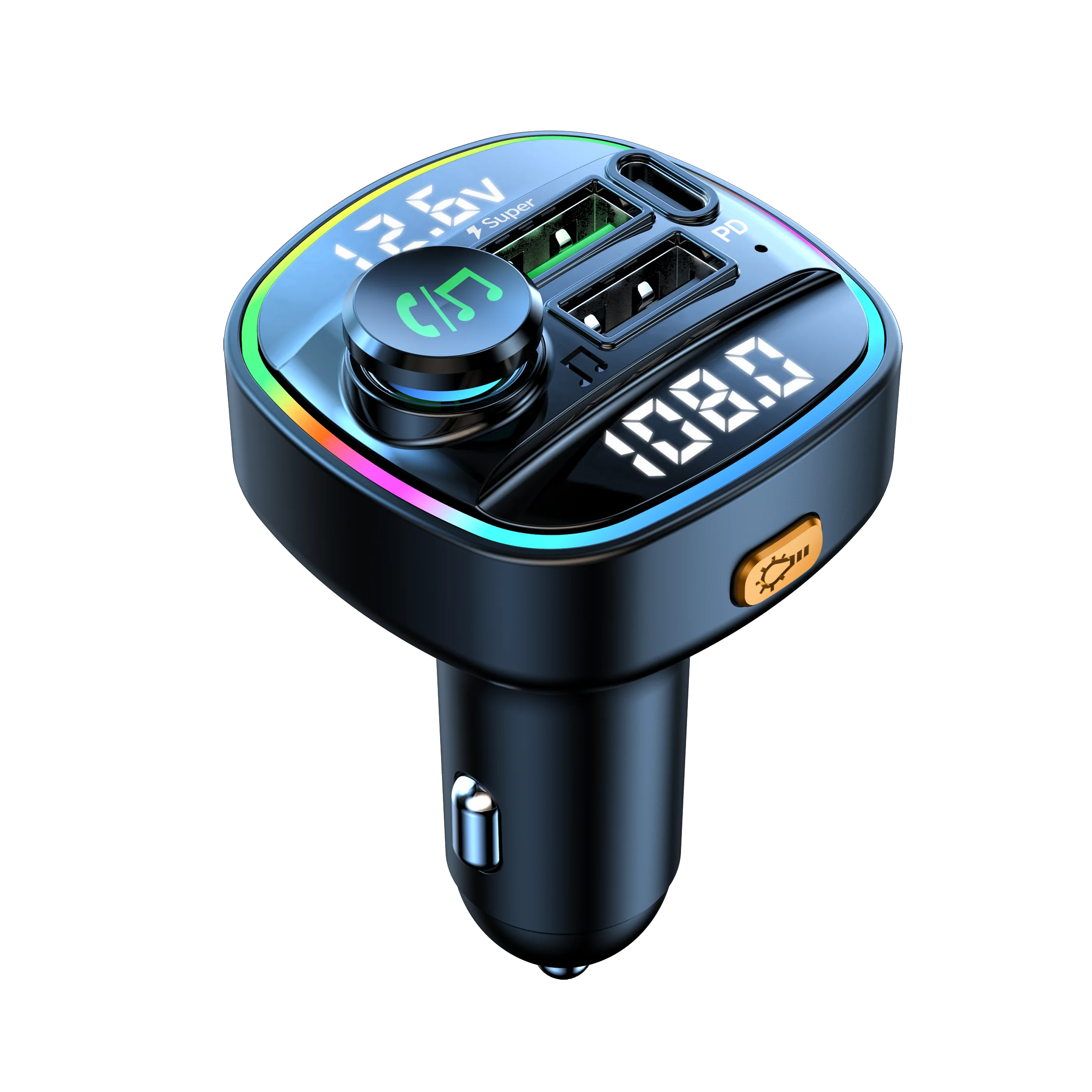 Qc3.0 PD 20W Super Fast Charge Car Kit Colorful Lights Dual Usb Car Fm Transmitter Mp3 Player
