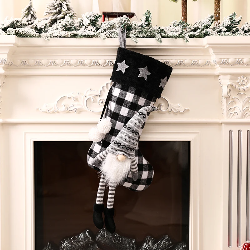 Hot Sales Fireplace Hanging Christmas Stocking In Bulk Promotional Hidden Face Xmas Gift Bag