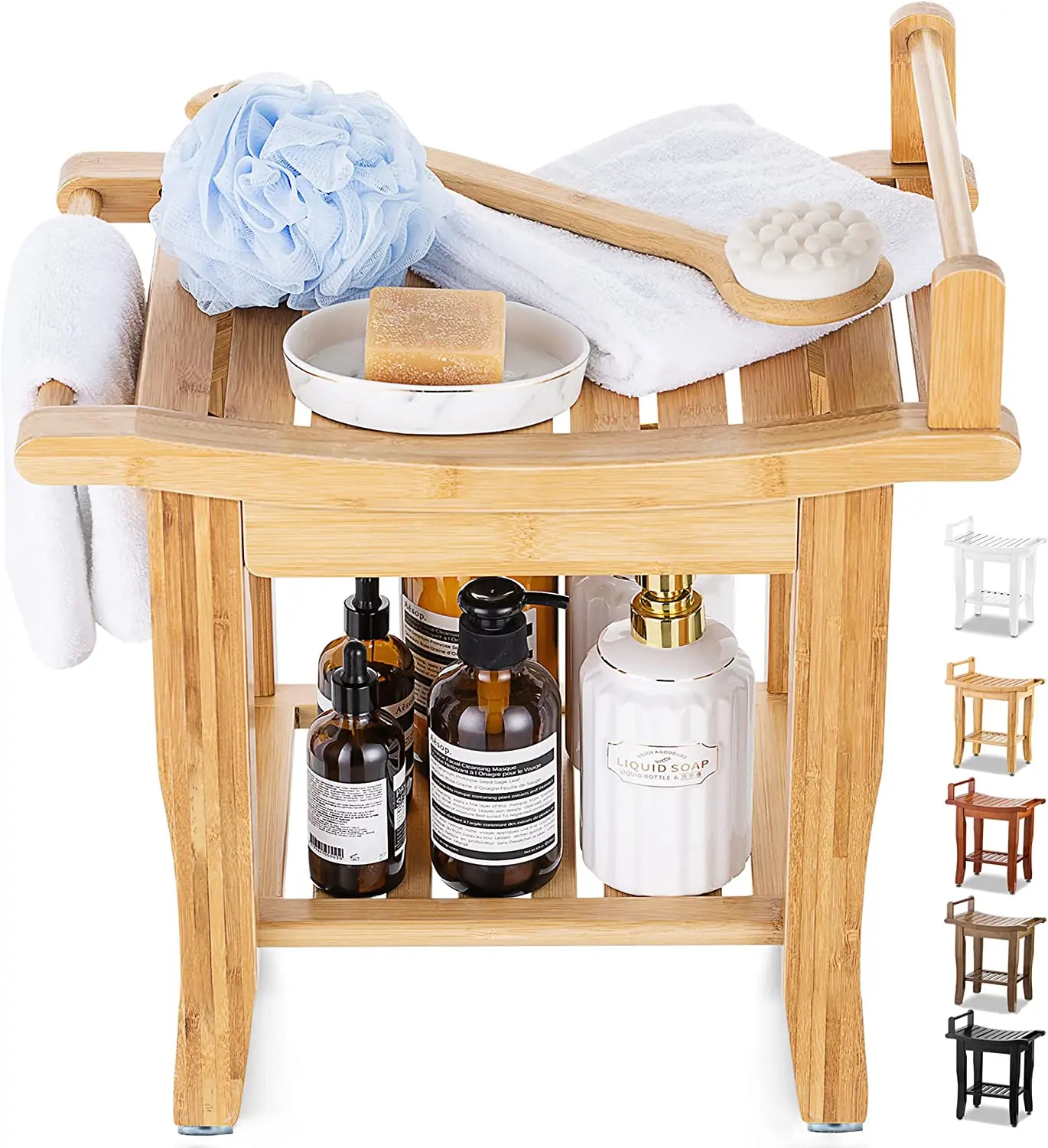 Бамбуковая душевая скамейка с полкой для хранения, 2-уровневый стул для ванны, для ванной комнаты, для пожилых людей, для людей с ограниченными возможностями, для женщин