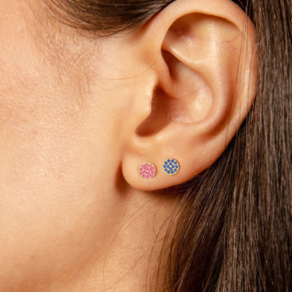 INS Stainless Steel 14K Gold PVD Plated 5MM CZ Stone Birthstone Disc Earrings Titanium Steel 12Months Zircon Plate Stud Earring