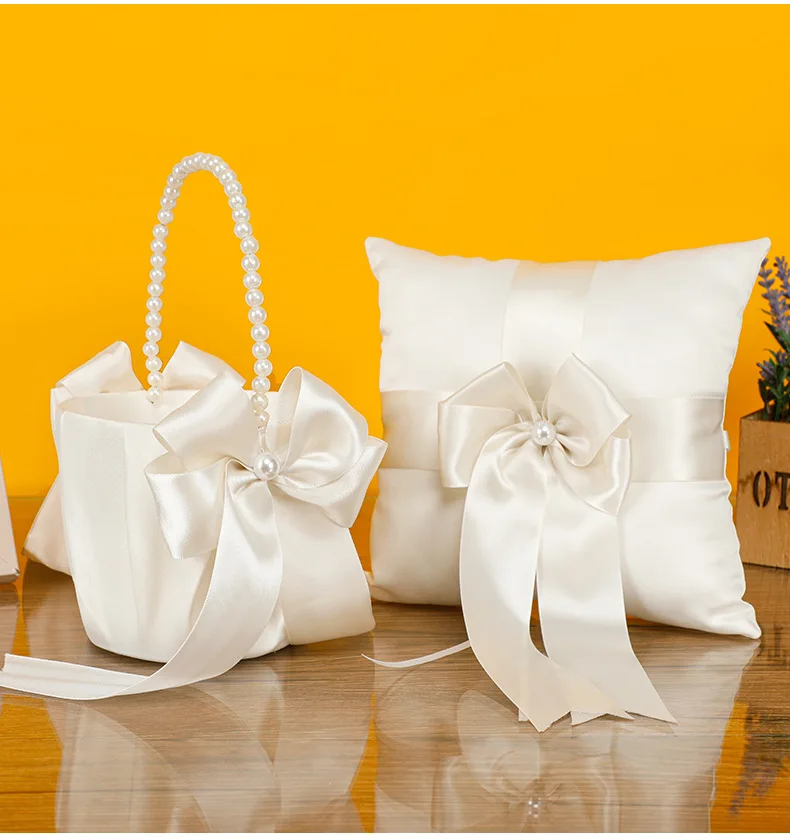 New arrival Wedding party flower girl Flower Basket bride ring pillow sets Petals Basket Dancing Basket Props