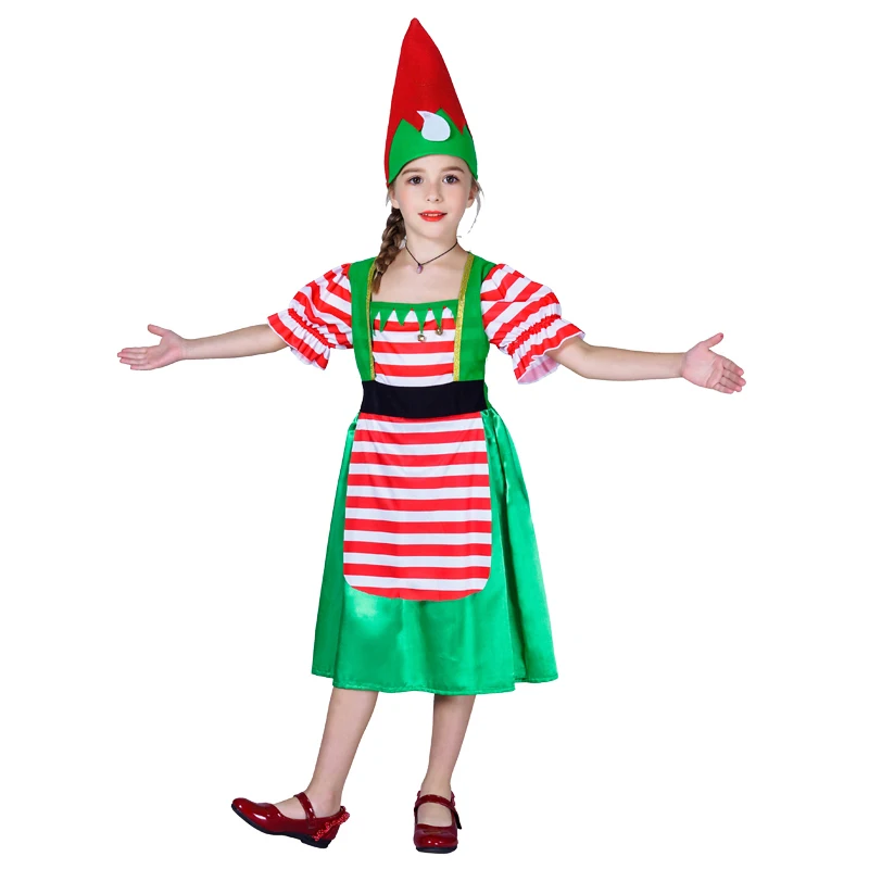 Christmas Party  Cosplay EIf Costume Kids Fairy  Green Elf Costume With Hat For Girls