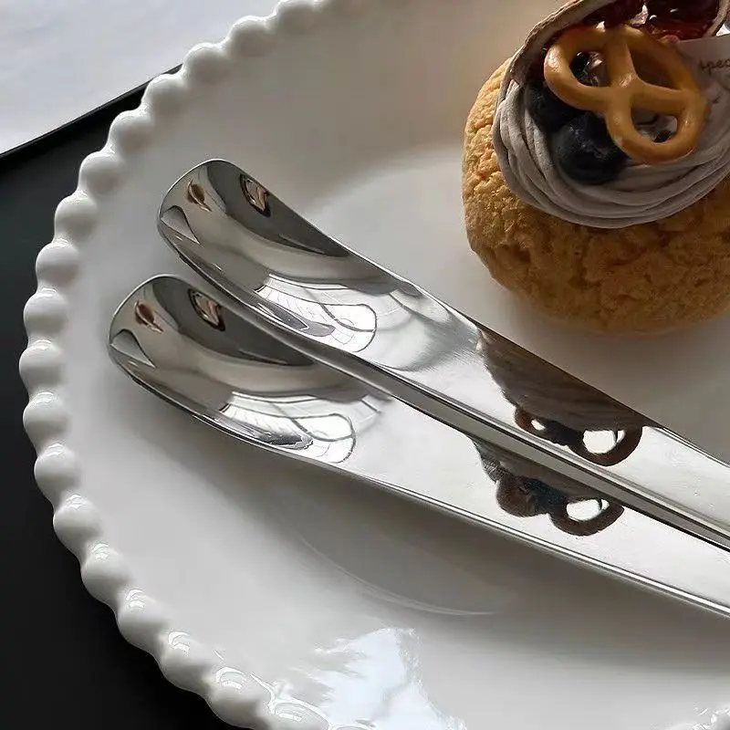 Ложка из нержавеющей стали с длинной ручкой плоской головкой экологически чистый металлический материал для торта мороженого корм кошек вечеринок милый дизайн