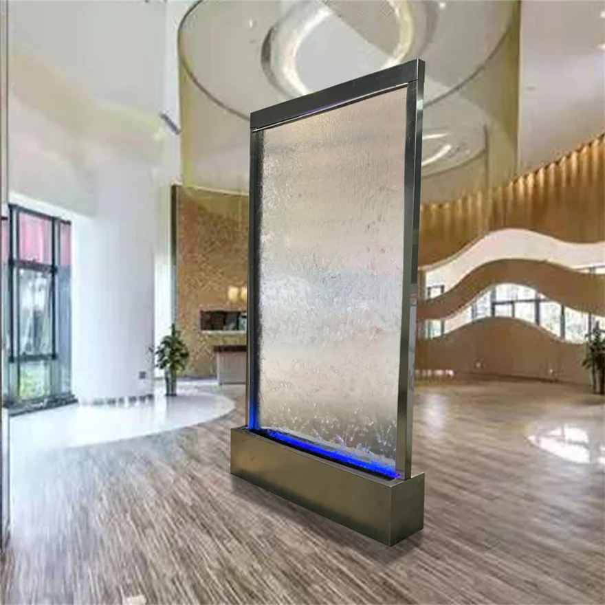 Customized wall water fountain indoor waterfall led waterfall screen hot sale tempered glass wall waterfall