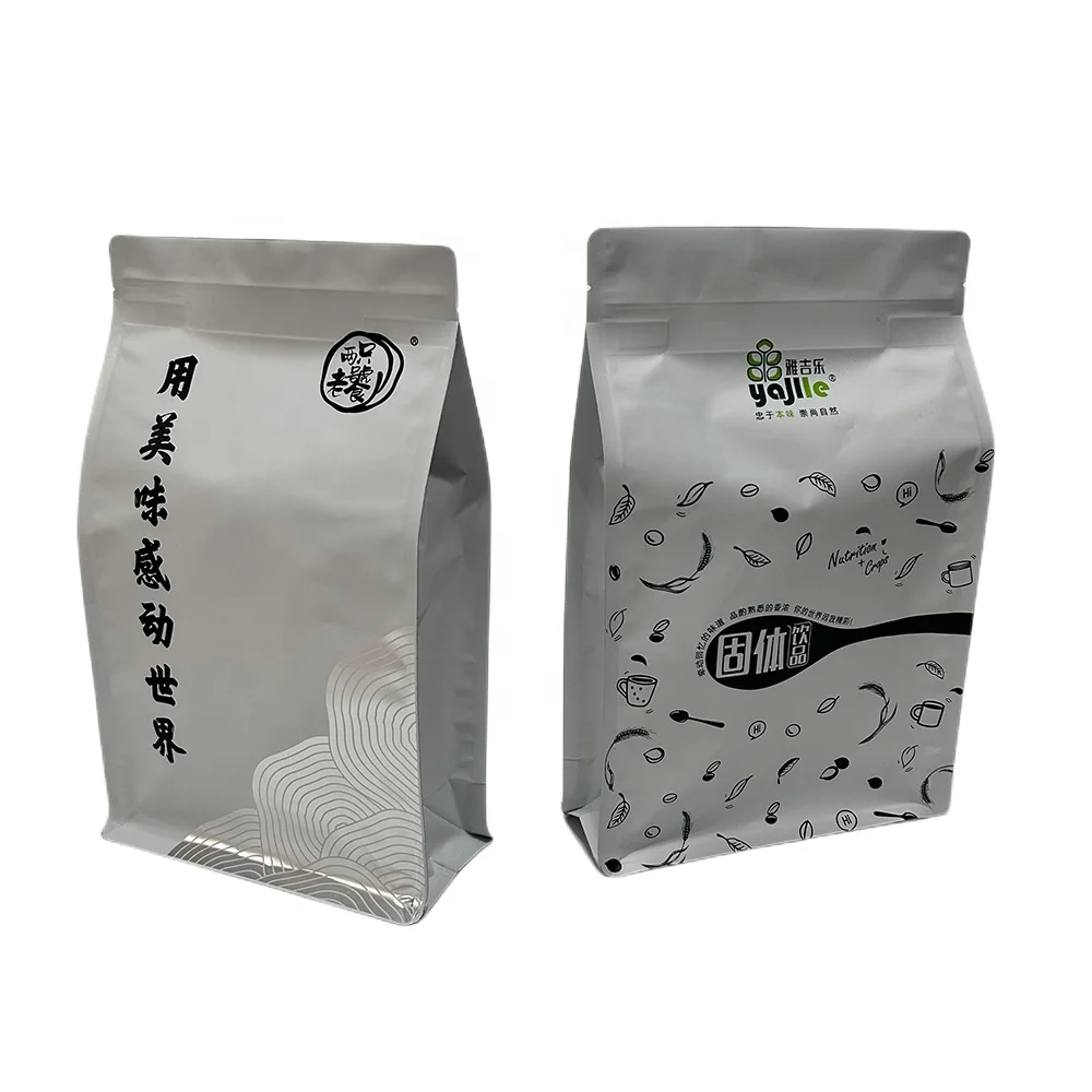 Customized matte black 8 sides seal flat bottom food zip lock bag with window