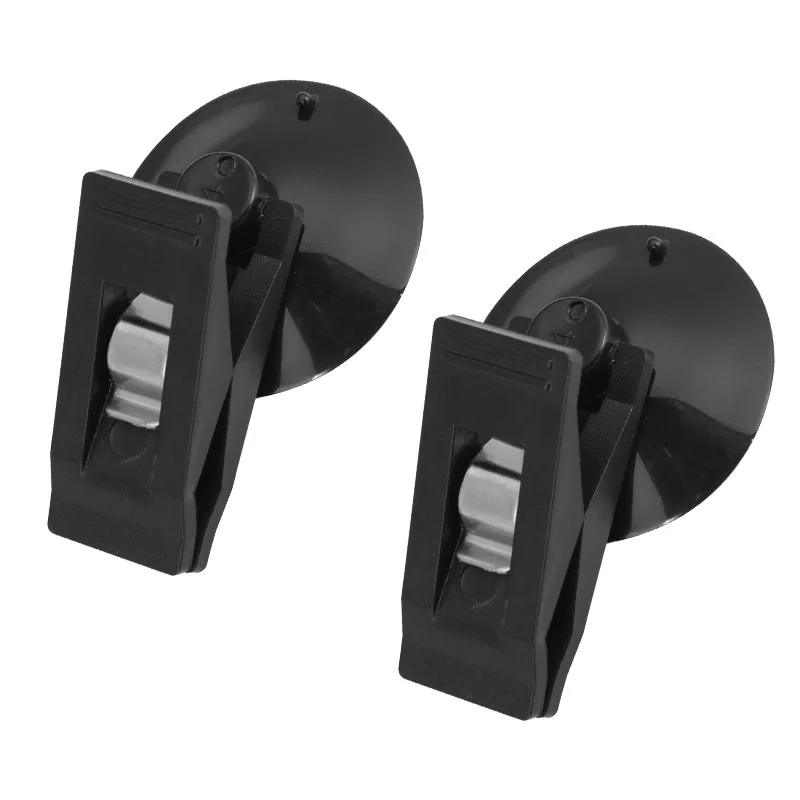 2pcs Car Interior Window Clip Mount Black Suction Cap Clip Plastic Sucker Removable Holder For Sunshade Curtain Towel Ticket