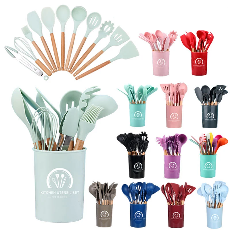 Wooden Handle Luxury silicone Cooking Utensil kitchenware set home and kitchen accessories