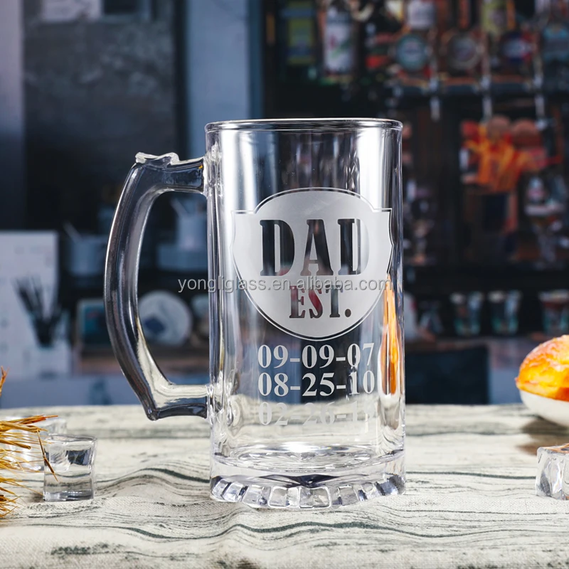 Factory wholesale 16oz custom beer mug decals classic customize glass beer cup with handle Thicken strong unbreakable beer mugs