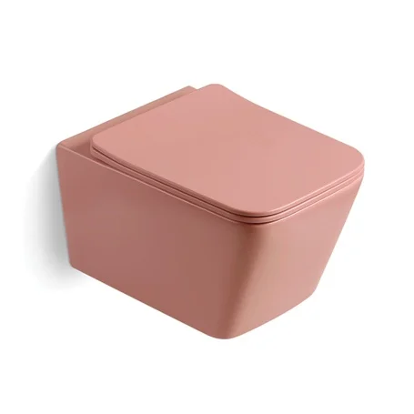 Modern Matt sakura pimk sanitary ware  rimless wall mounted row toilet bowl Matt yellow pink matt color ceramic wallhung toilet