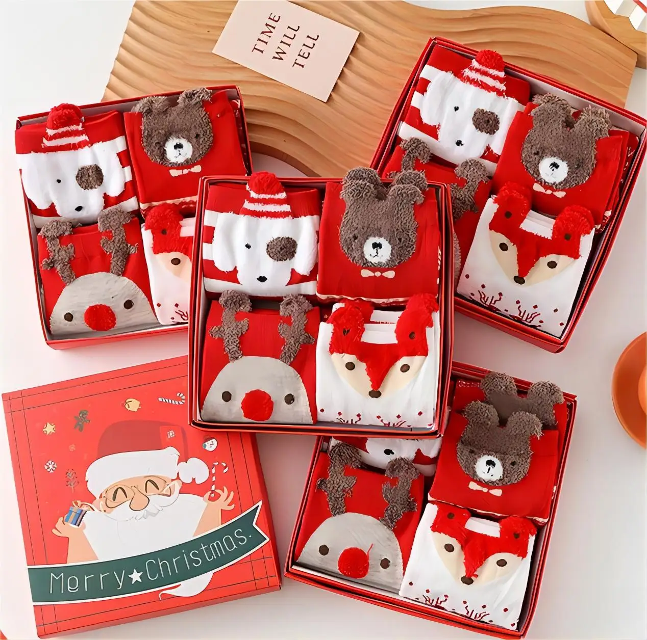 Custom Animal Black Christmas Socks Kids Children Bulk Cute Knit Holiday Funky Gift Set Christmas Socks For Baby With Box