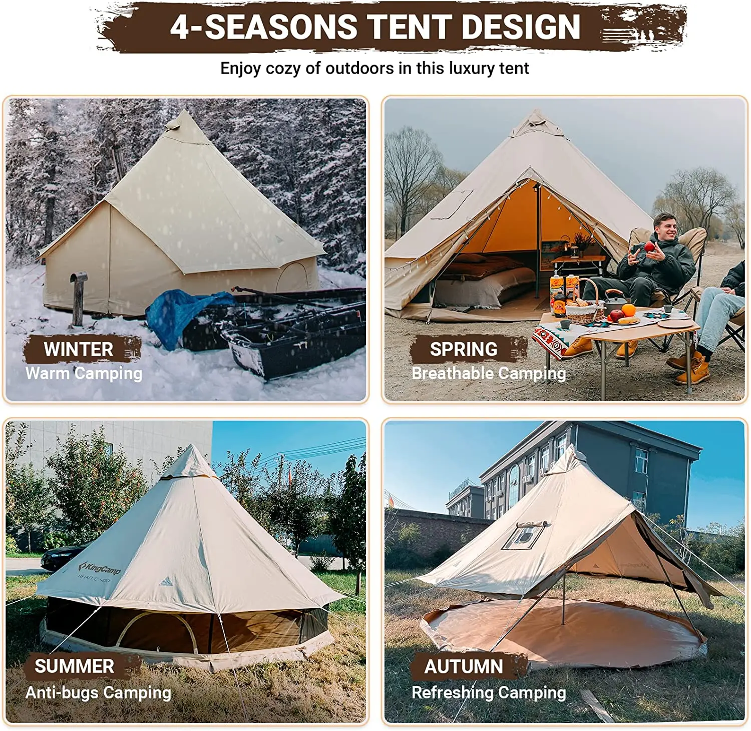 HOT China 5000 Waterproof Zipper Polyester Adult Pvc Steel All Season Stove Cotton Family Bell Heavy Large Camp Camping Tent