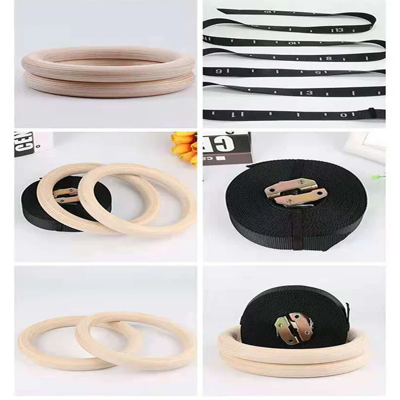 
Wholesale fitness equipment Hot Sale Body Workout adjustable Nylon straps with wooden gymnastic rings 