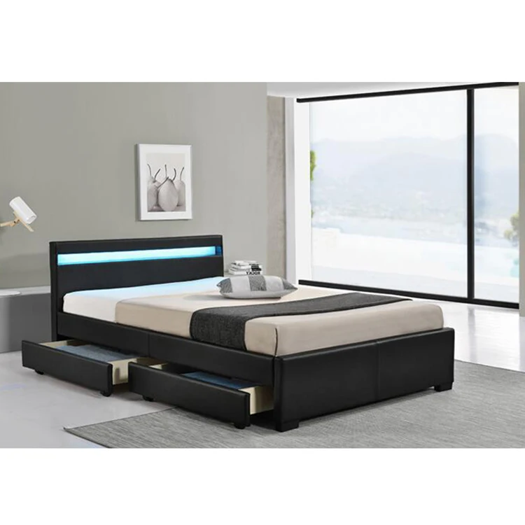 Bedroom Furniture Queen King Layer Storage Bed Design Grey Luxury Two Ottoman Upholstered Beds With Drawers