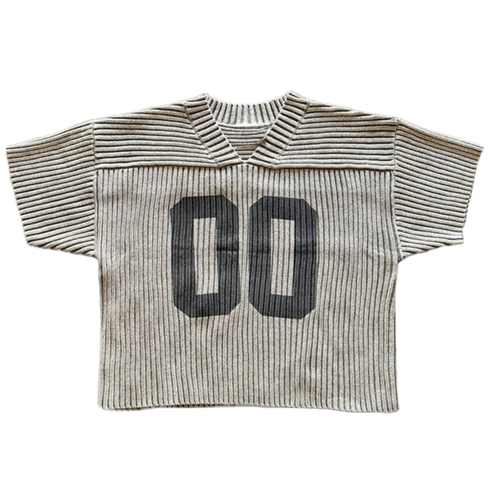 Custom LOGO OEM & ODM men Short Sleeve sweater pullover print Streetwear Knitted Jersey knitwear Pattern Knitted sweater men