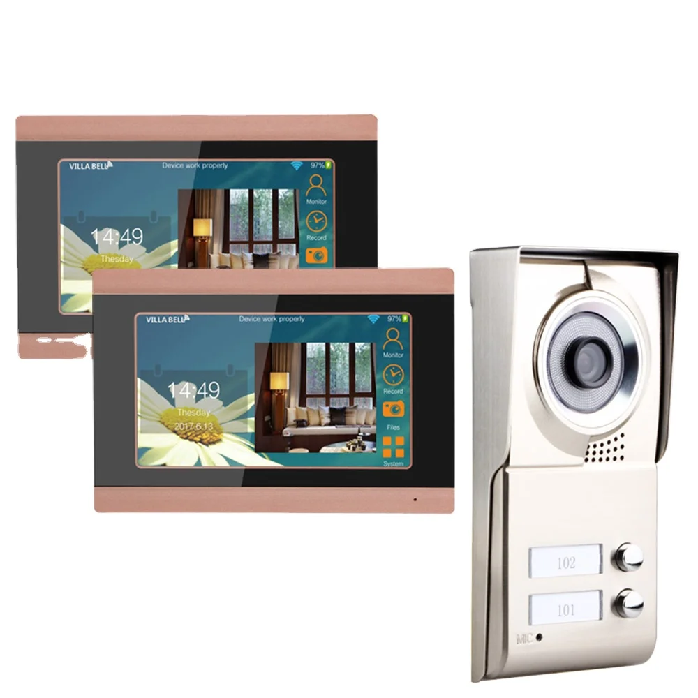 7inch Record wireless Wifi 2 Apartments Video Door Phone Intercom System IR-CUT HD 1000TVL Camera Doorbell Camera with 2 button