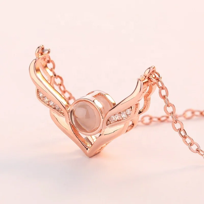 
Fashion Valentines Day Jewelry Gift 100 Languages Love Memory I Love You Projection Rose Gold Women Necklace 