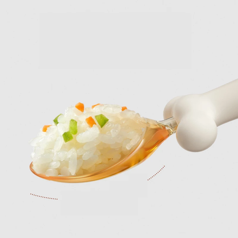Eco Friendly Food Grade Silicone BPA Free Baby Cutlery Feeding Spoon For Training Anti-skid Handle Baby Training Dinning Set