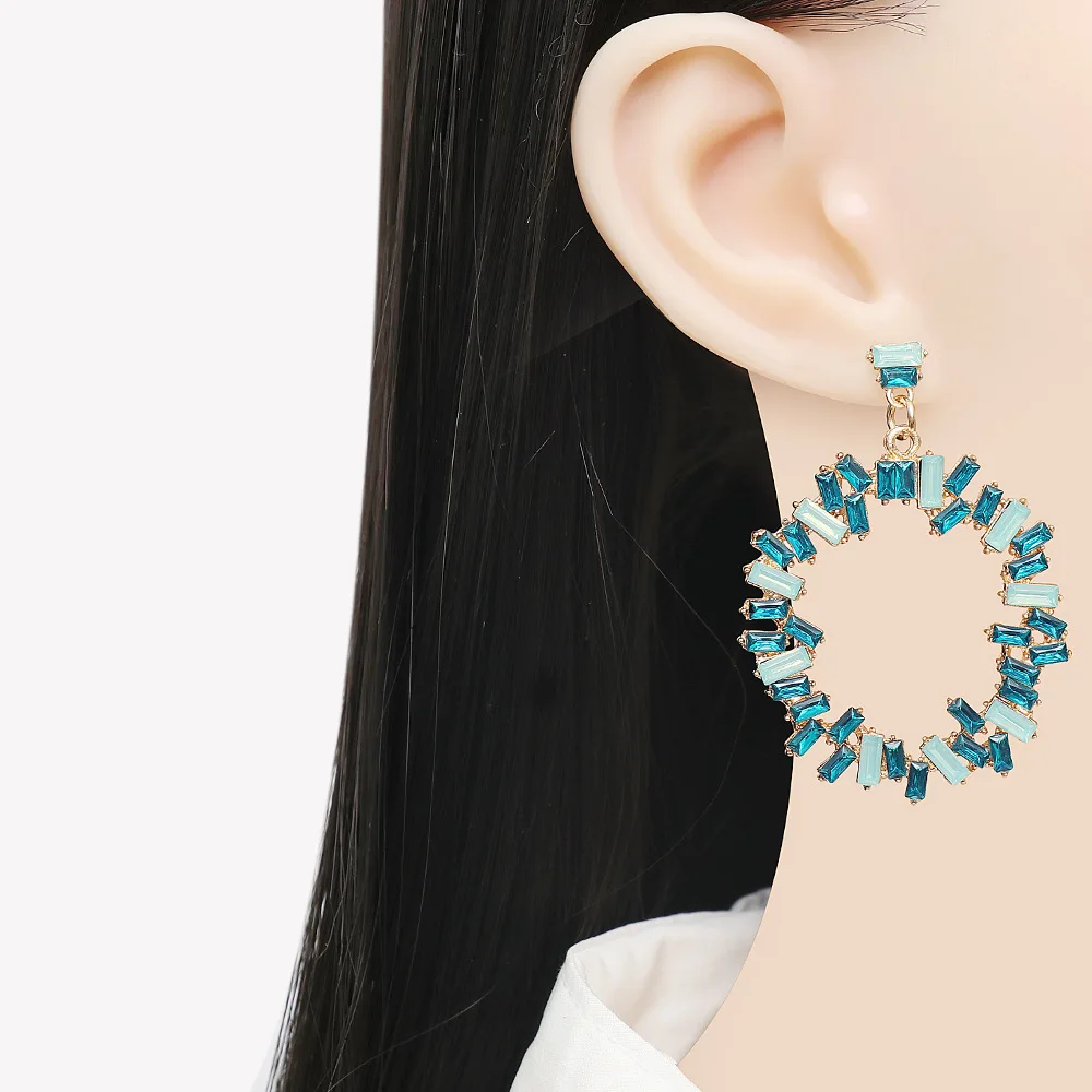 New geometric alloy diamond blue shape creative design retro personality all-match jewelry stud earrings for women