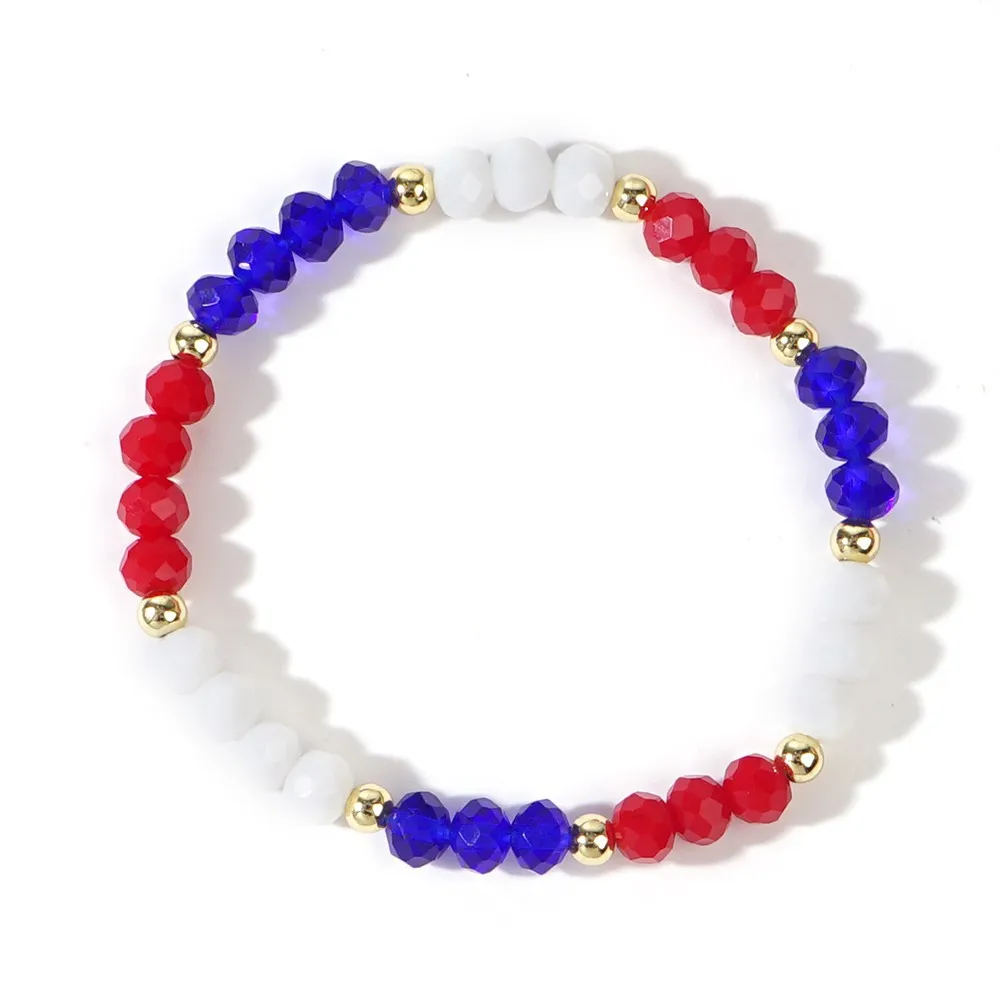 Facet crystal glass bead American Flag Bracelets for Women Girls USA Independence Day Patriotic Bracelet Red Blue Jewelry Gifts