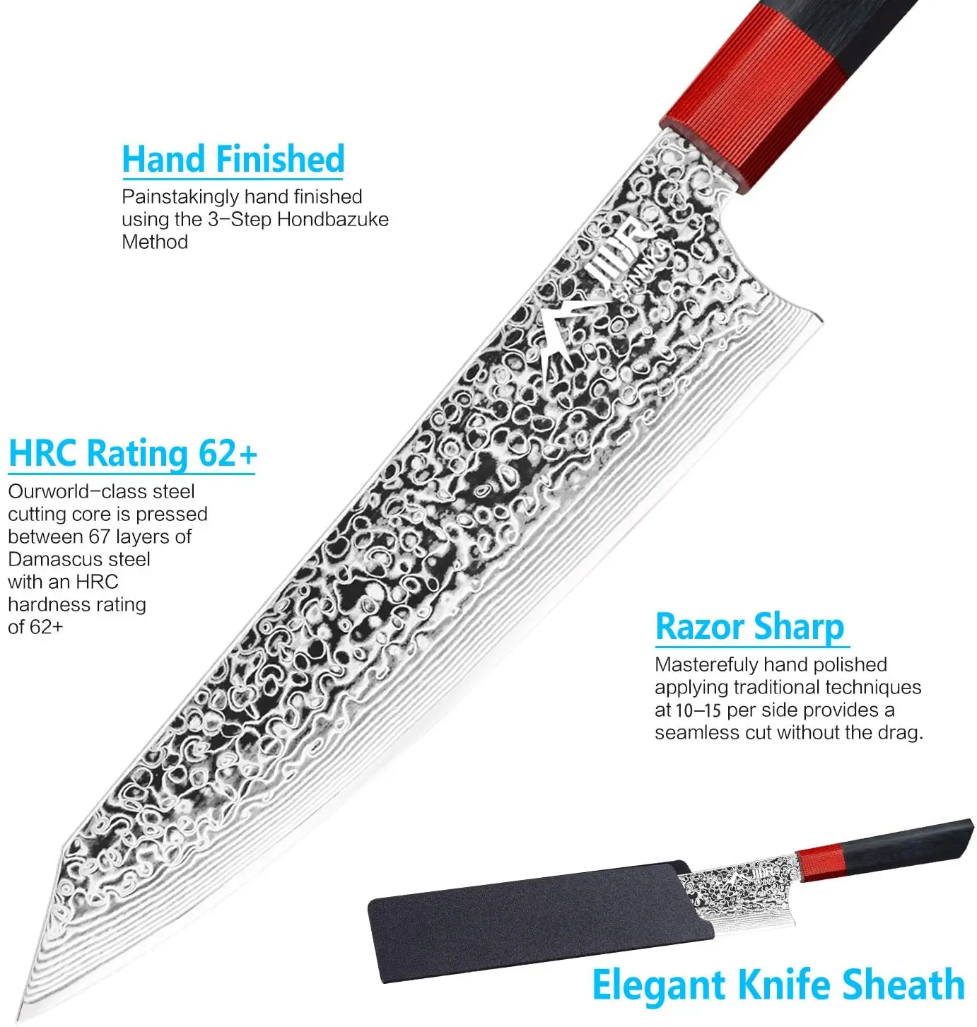 Multipurpose 8 Inch G10 Handle Chef Knife Damascus Steel  Kitchen Knife  For Home Restaurant Market