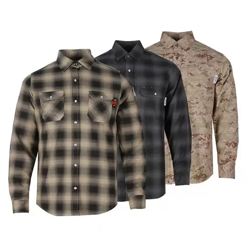 NFPA 2112 CAT2 Fire Retardant Plaid Print Safety Welding Fireproof FRC Flame Resistant FR Work Shirt