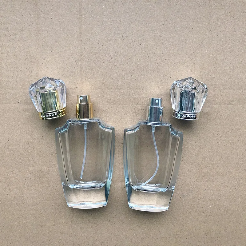 Luxury Glass Perfume Bottles Unique Design Gold Silver Crown Cap Fragrance Sprayer 50ML Refill Perfume Atomizer Spray Bottle