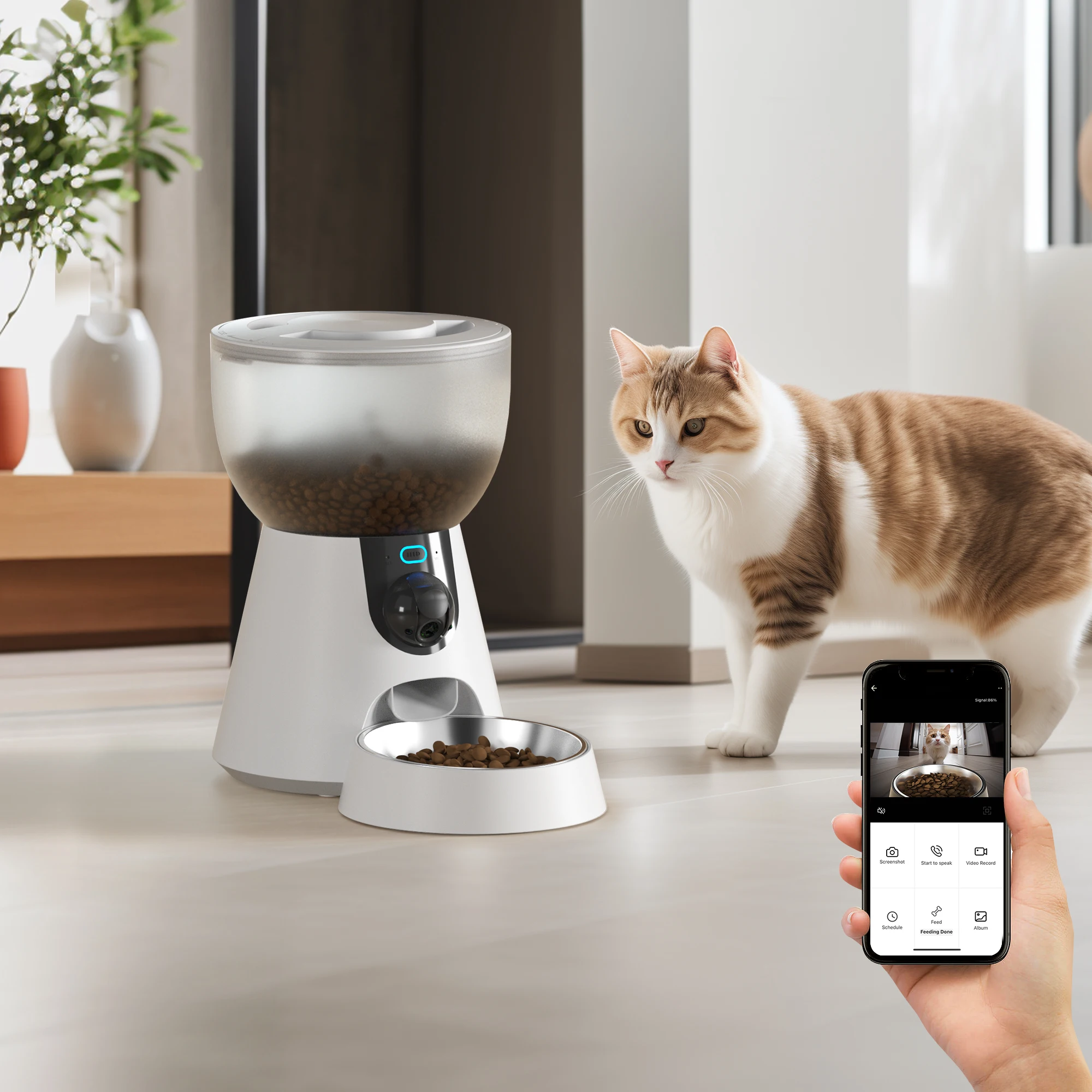 Fanhappy Suppliers Custom 4L Intelligent Tuya APP Dry Food Dispenser Voice Recorde Pet Feeder With 3 Million Pixels HD Camera