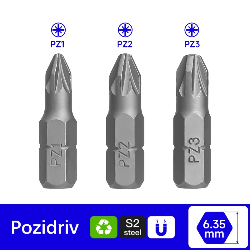 High Quality S2 Steel Precision Screwdriver Bits H6.35*25mm High Hardness Magnetic Pozidriv Screwdriver Bits