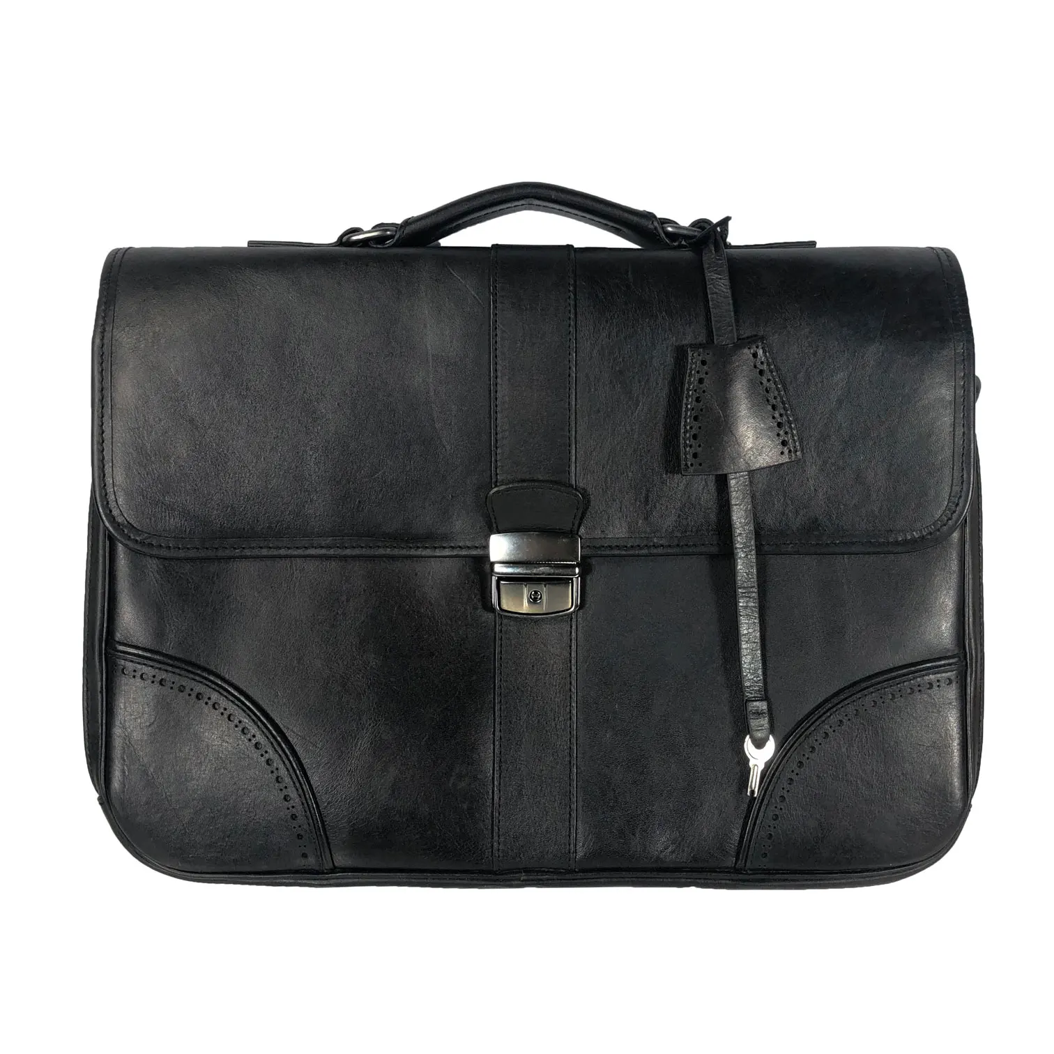 Custom Vintage Plain Black Genuine Laptop Leather Business Bag Briefcase For Man