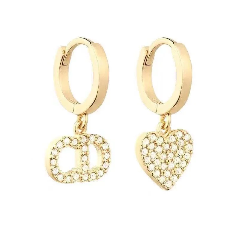 The new 2022 Trendy fashion CD Love letter set zircon earrings S925 silver plated Ladies hug earrings