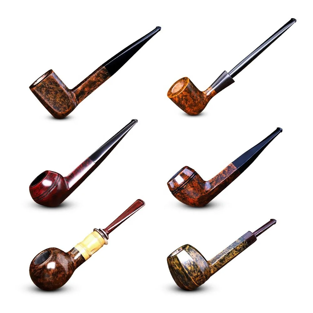MUXIANG Real Handmade Briar Wood Tobacco Pipe Straight Vulcanite Cumberland Stem Christmas Gift