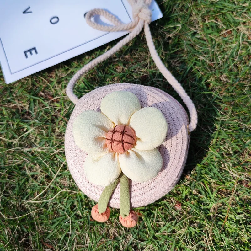 Drop Shipping Small Cute Straw Sling Beach Bag for Kids
