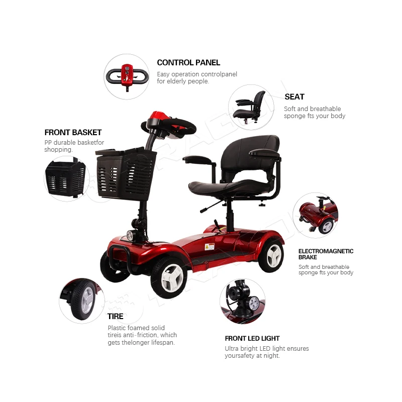 2024 Best Selling Folded Adults Sightseeing Mobility Electric Scooter For Disabled Elderly