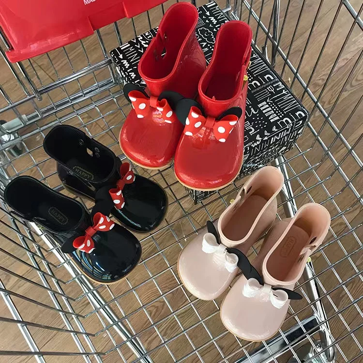Four seasons new fashion children wave dot bow children rain shoes princess student short wear rain shoes