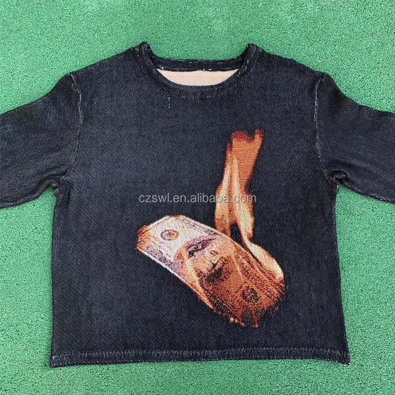 Hot sale custom  tapestry sweater jacquard  tapestry woven sweater customised tapestry sweater woven