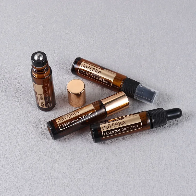 10ml Amber Glass Graduated Spray Roll On Bottle with Glass Eye Dropper Empty Essential Oil Perfume Cosmetic doterra Bottle
