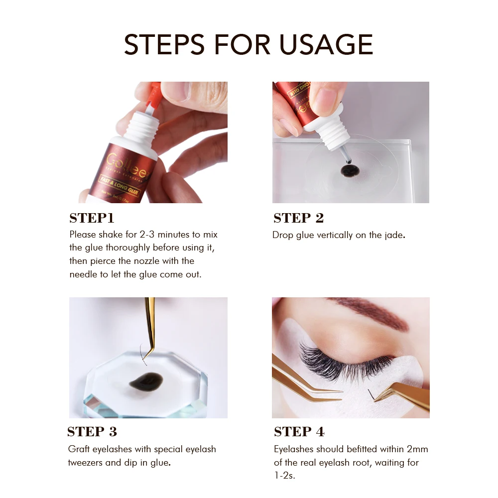 Gollee Fast Drying Waterproof 5ml/10ml Polyacrylate Eyelash Adhesive Eyelash Perm Glue Lash Glue Adhesive Eyelash Glue