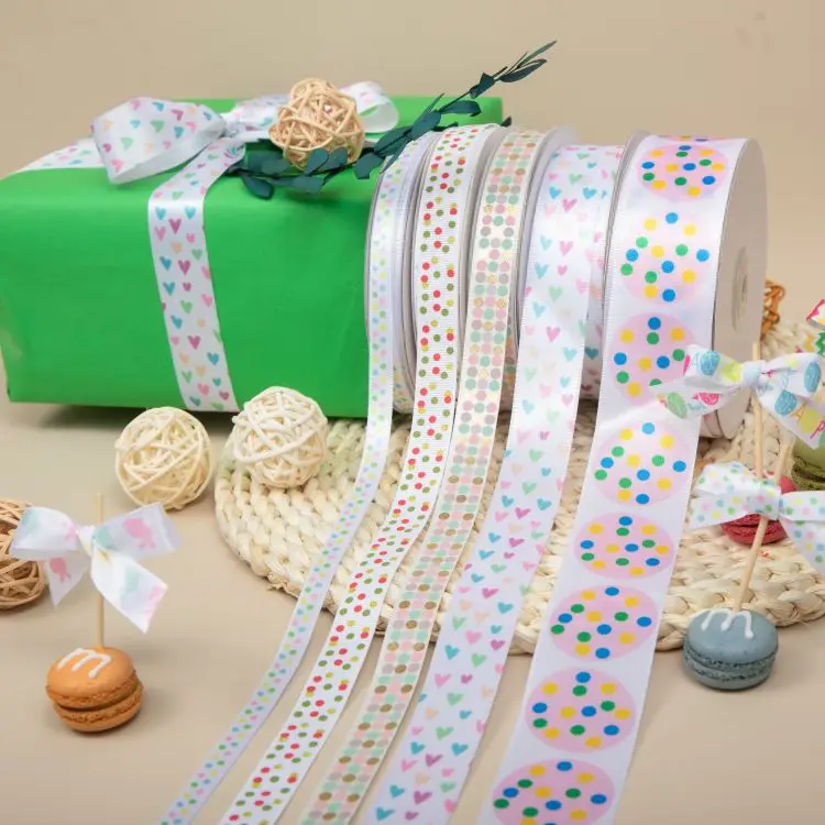 Custom printed Easter  day polyester 1cm satin ribbon webbing 3 Inch 75mm Wide Flamingo Printed Recycled Custom Ribbon For Hair