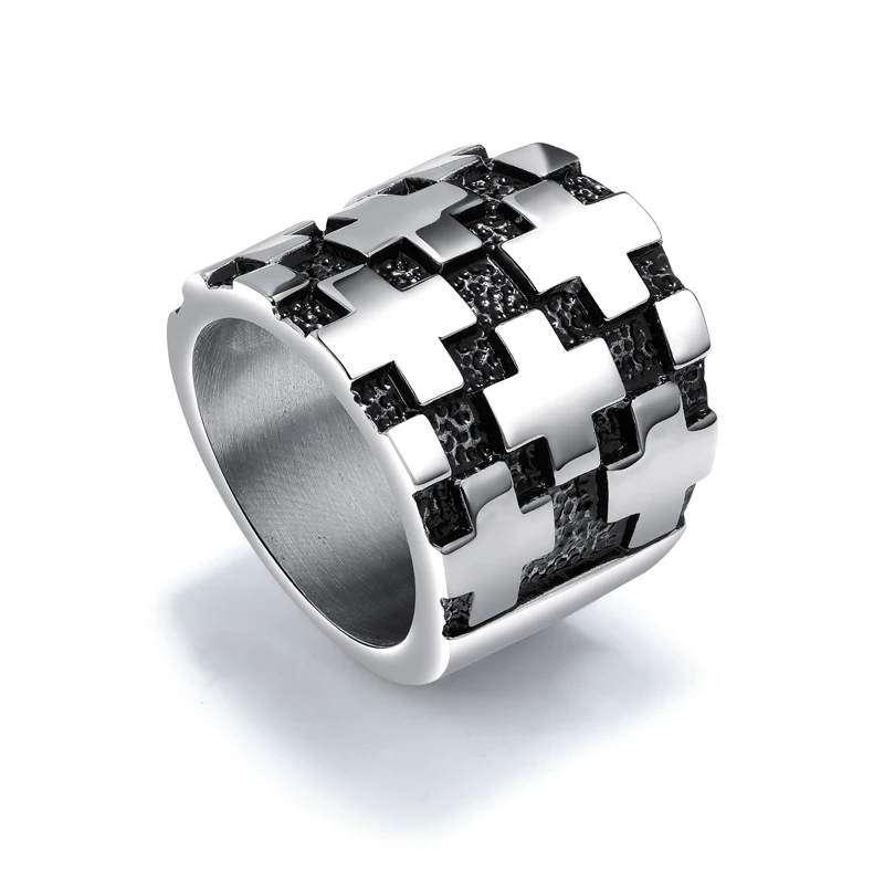 New simple design punk cool steel ring cross shape geometric pattern steel color stainless steel ring for men